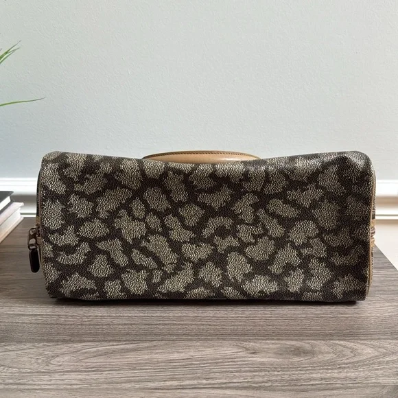 Vintage YSL Giraffe Print Boston Bag Brown MochaCanvas Leather Trim Luxury
